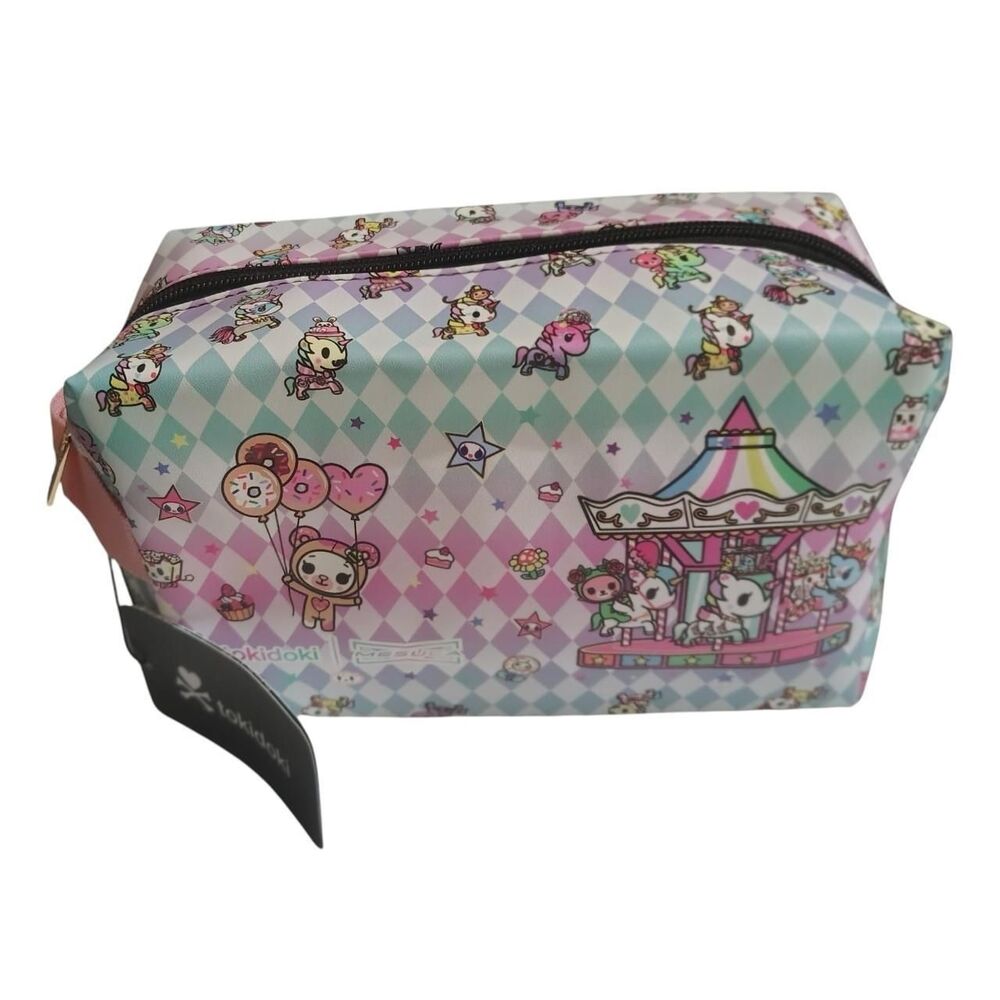 Tokidoki Womens Makeup Accessory Bag Pastel Unicorn Carousel Print Kidcore